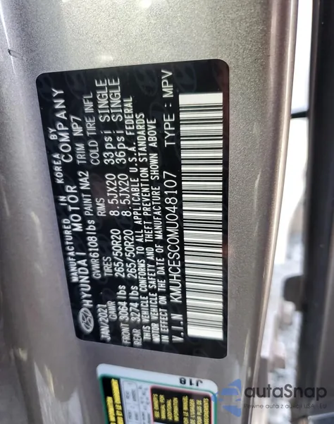 2021 Genesis Gv80 Base из США, поврежденный, VIN KMUHCESC0MU048107